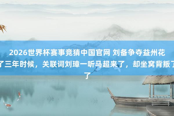 2026世界杯赛事竞猜中国官网 刘备争夺益州花了三年时候,关联词刘璋一听马超来了,却坐窝背叛了