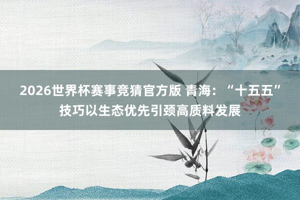 2026世界杯赛事竞猜官方版 青海：“十五五”技巧以生态优先引颈高质料发展