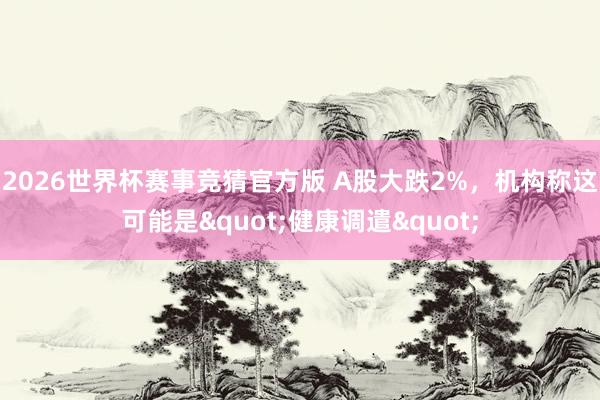 2026世界杯赛事竞猜官方版 A股大跌2%,机构称这可能是"健康调遣"