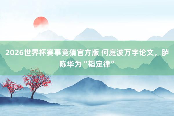 2026世界杯赛事竞猜官方版 何庭波万字论文，胪陈华为“韬定律”